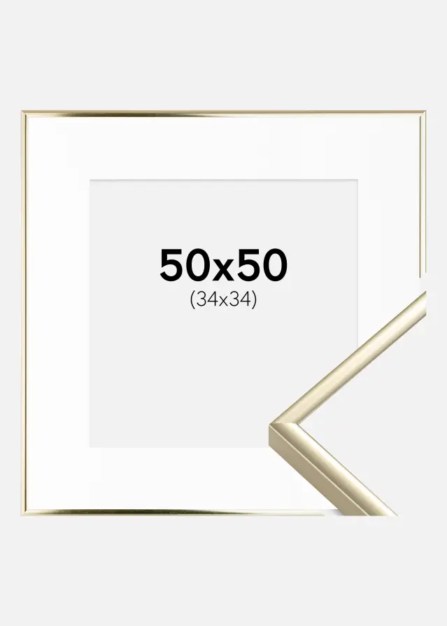 Ram med passepartou Frame Aluminium Shiny Gold 50x50 cm - Picture Mount White 35x35 cm