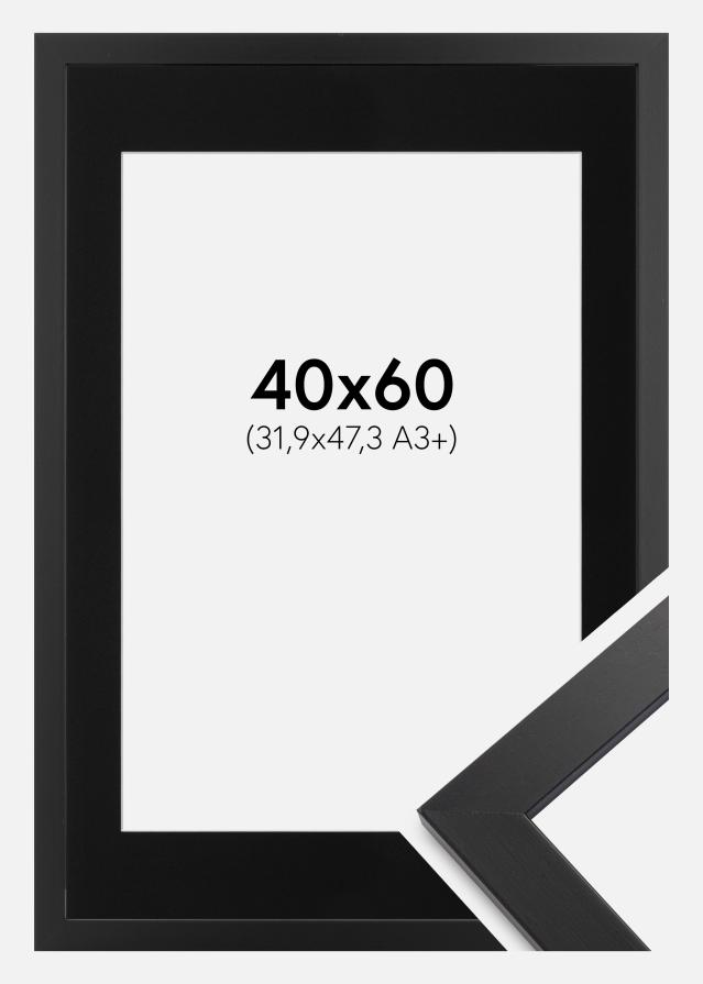 Ram med passepartou Frame Black Wood 40x60 cm - Picture Mount Black 32.9x48.3 cm (A3+)