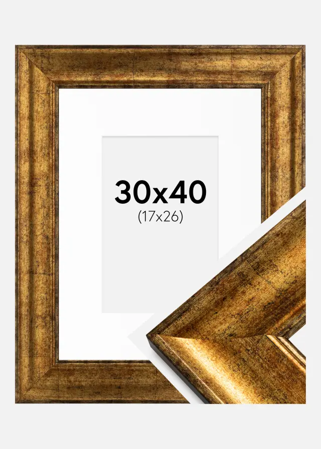 Ram med passepartou Frame Saltsjöbaden Gold 30x40 cm - Picture Mount White 18x27 cm