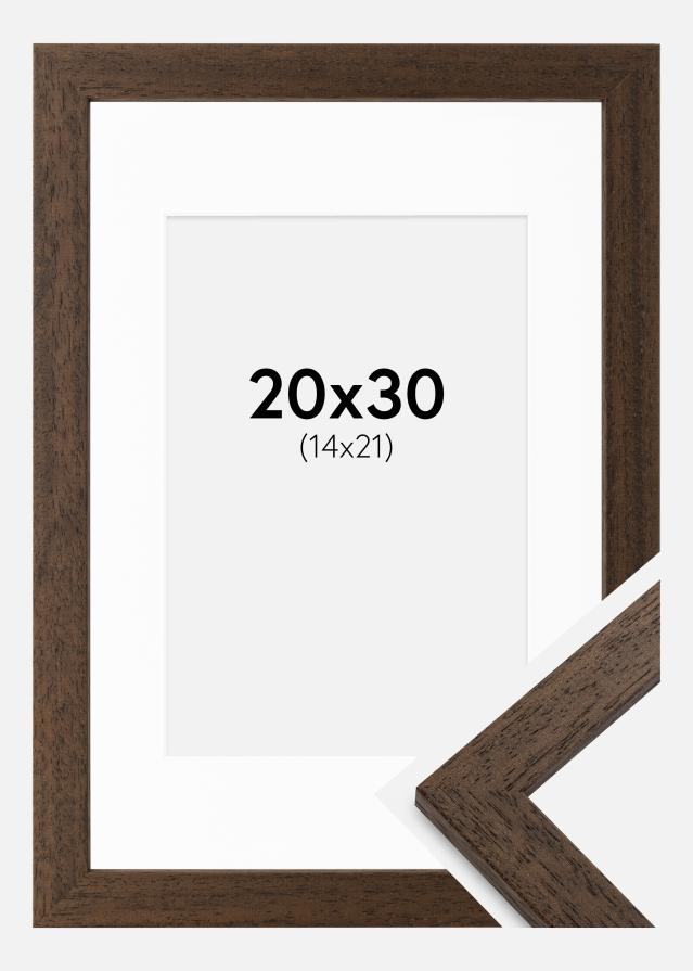 Ram med passepartou Frame Brown Wood 20x30 cm - Picture Mount White 15x22 cm