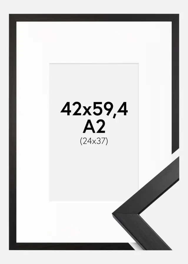 Ram med passepartou Frame Stilren Acrylic Glass Black 42x59.4 cm - Picture Mount White 25x38 cm