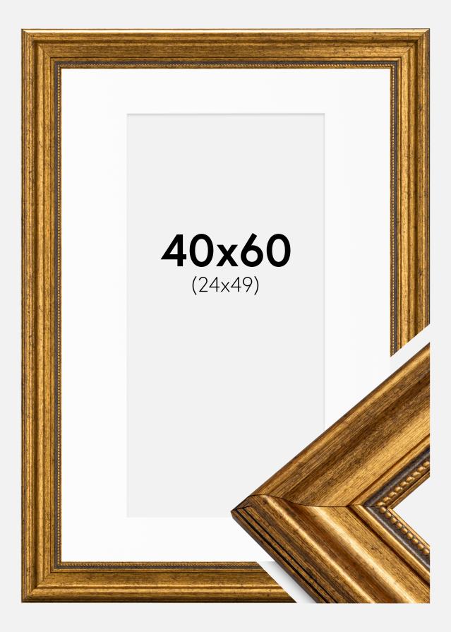 Ram med passepartou Frame Rokoko Gold 40x60 cm - Picture Mount White 25x50 cm