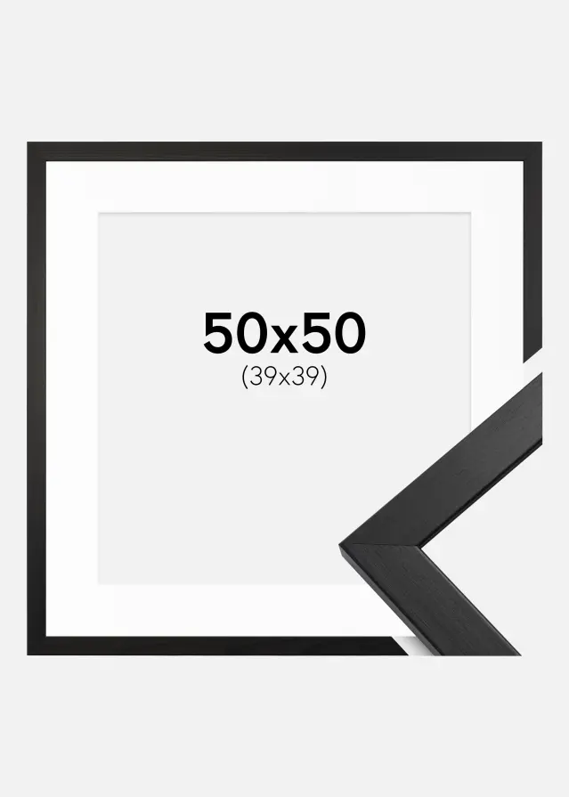 Ram med passepartou Frame Stilren Acrylic Glass Black 50x50 cm - Picture Mount White 40x40 cm