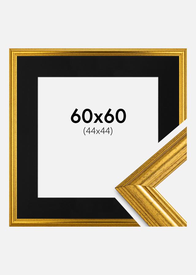 Ram med passepartou Frame Västkusten Gold 60x60 cm - Picture Mount Black 45x45 cm