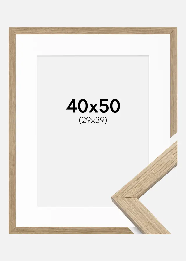 Ram med passepartou Frame Stilren Acrylic Glass Oak 40x50 cm - Picture Mount White 30x40 cm