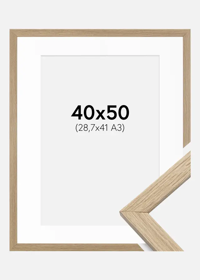 Ram med passepartou Frame Stilren Acrylic Glass Oak 40x50 cm - Picture Mount White 29.7x42 cm
