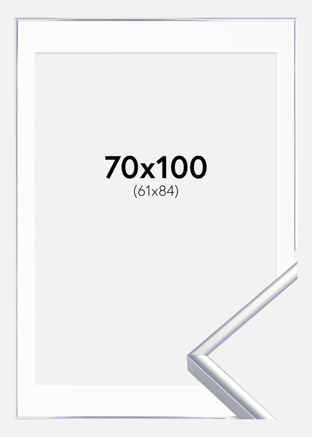 Ram med passepartou Frame Aluminium Shiny Silver 70x100 cm - Picture Mount White 62x85 cm