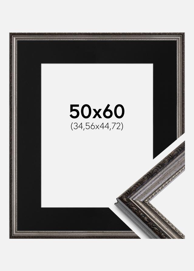 Ram med passepartou Frame Abisko Silver 50x60 cm - Picture Mount Black 14x18 inches