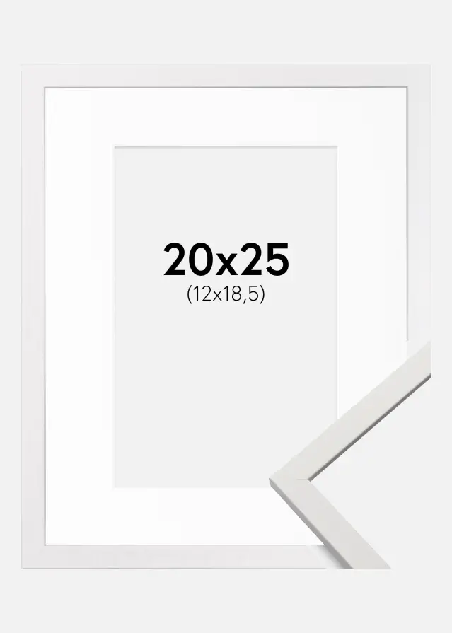 Ram med passepartou Frame Edsbyn White 20x25 cm - Picture Mount White 13x19.5 cm