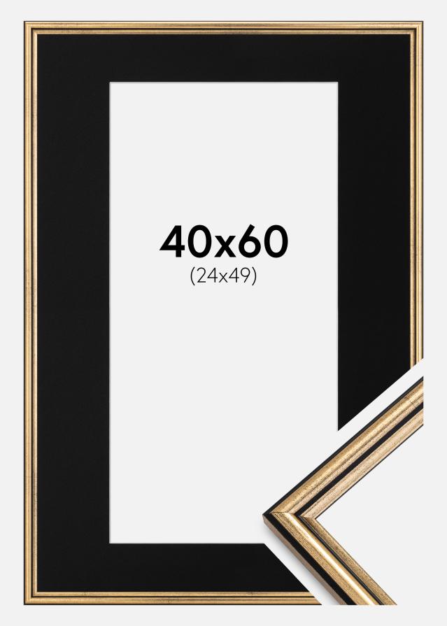Ram med passepartou Frame Horndal Gold 40x60 cm - Picture Mount Black 25x50 cm