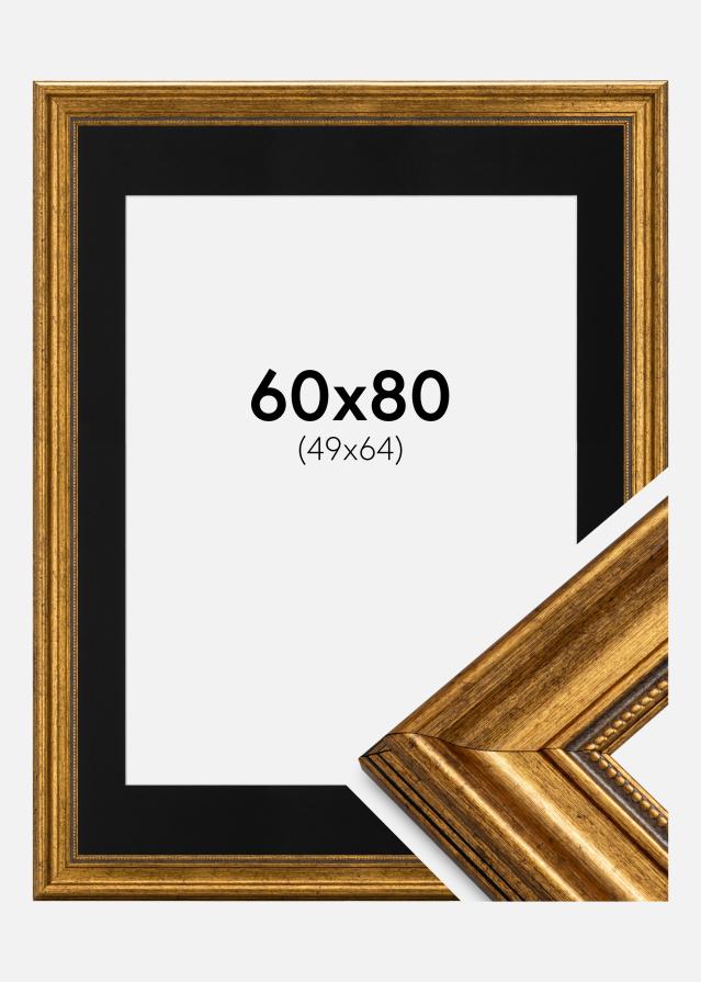 Ram med passepartou Frame Rokoko Gold 60x80 cm - Picture Mount Black 50x65 cm