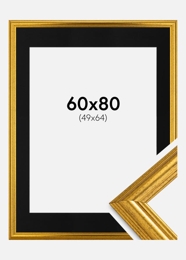 Ram med passepartou Frame Västkusten Gold 60x80 cm - Picture Mount Black 50x65 cm