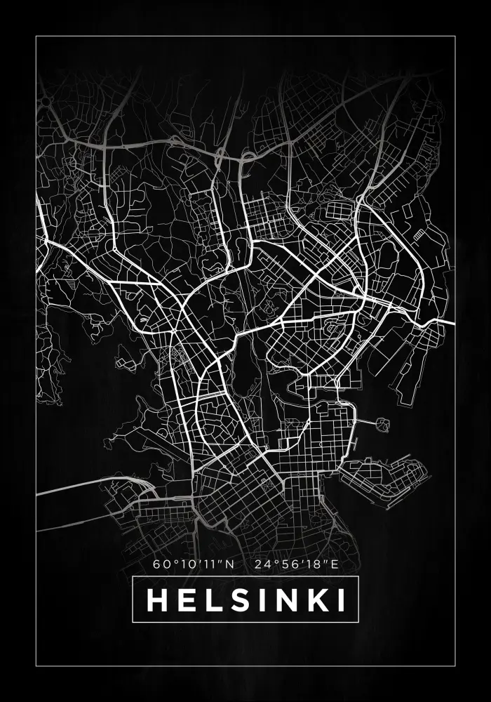 Bildverkstad Map - Helsinki - Black Poster