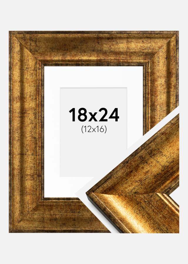 Ram med passepartou Frame Saltsjöbaden Gold 18x24 cm - Picture Mount White 13x17 cm