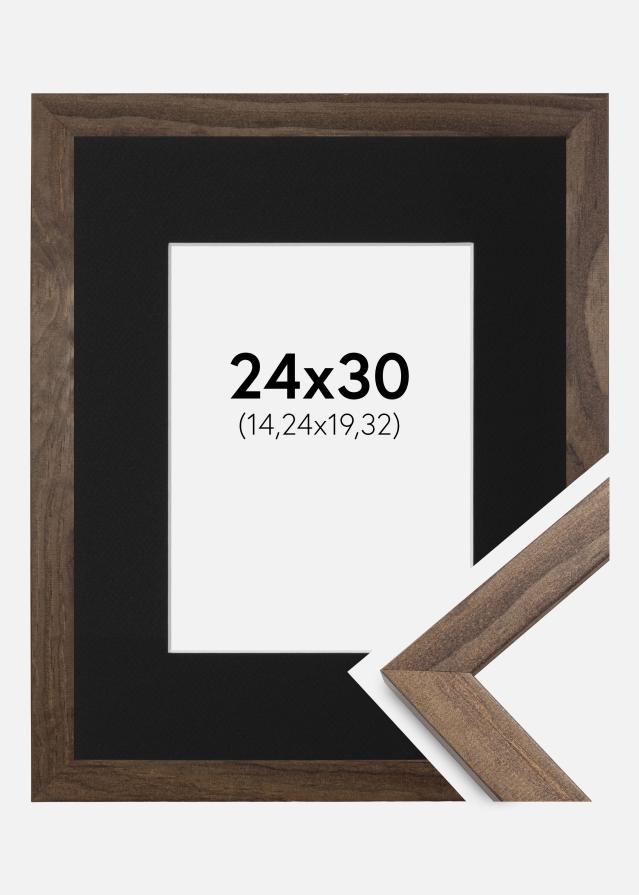 Ram med passepartou Frame Stilren Walnut 24x30 cm - Picture Mount Black 6x8 inches (15.24x20.32 cm)