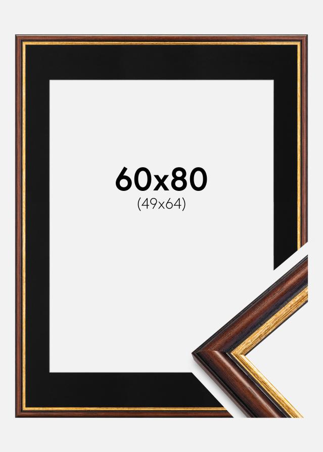 Ram med passepartou Frame Siljan Brown 60x80 cm - Picture Mount Black 50x65 cm