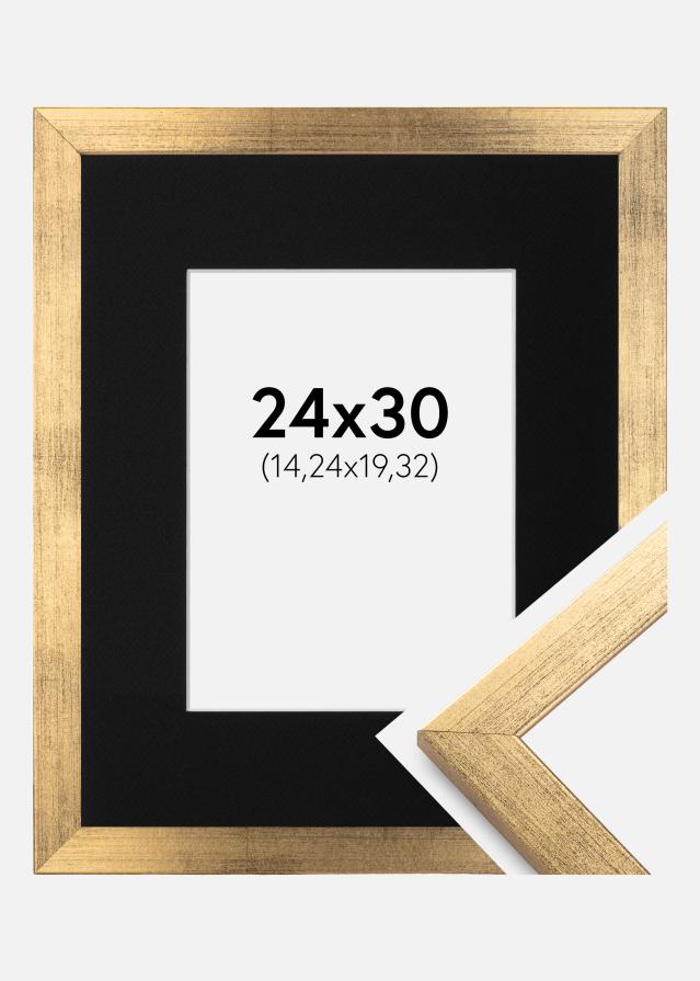 Ram med passepartou Frame Stilren Gold 24x30 cm - Picture Mount Black 6x8 inches