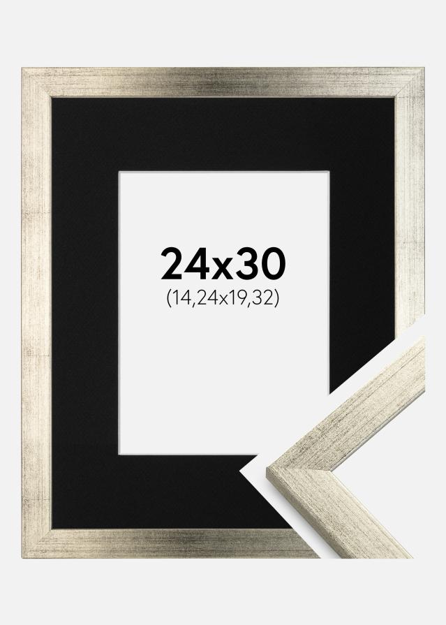 Ram med passepartou Frame Stilren Silver 24x30 cm - Picture Mount Black 6x8 inches