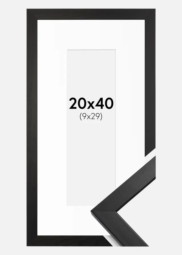 Ram med passepartou Frame Stilren Acrylic Glass Black 20x40 cm - Picture Mount White 10x30 cm
