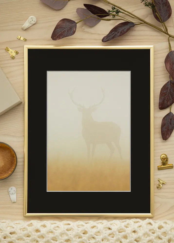 Ram med passepartou Frame New Lifestyle Shiny Gold 40x50 cm - Picture Mount Black 29.7x42 cm (A3)