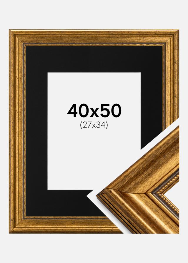 Ram med passepartou Frame Rokoko Gold 40x50 cm - Picture Mount Black 28x35 cm