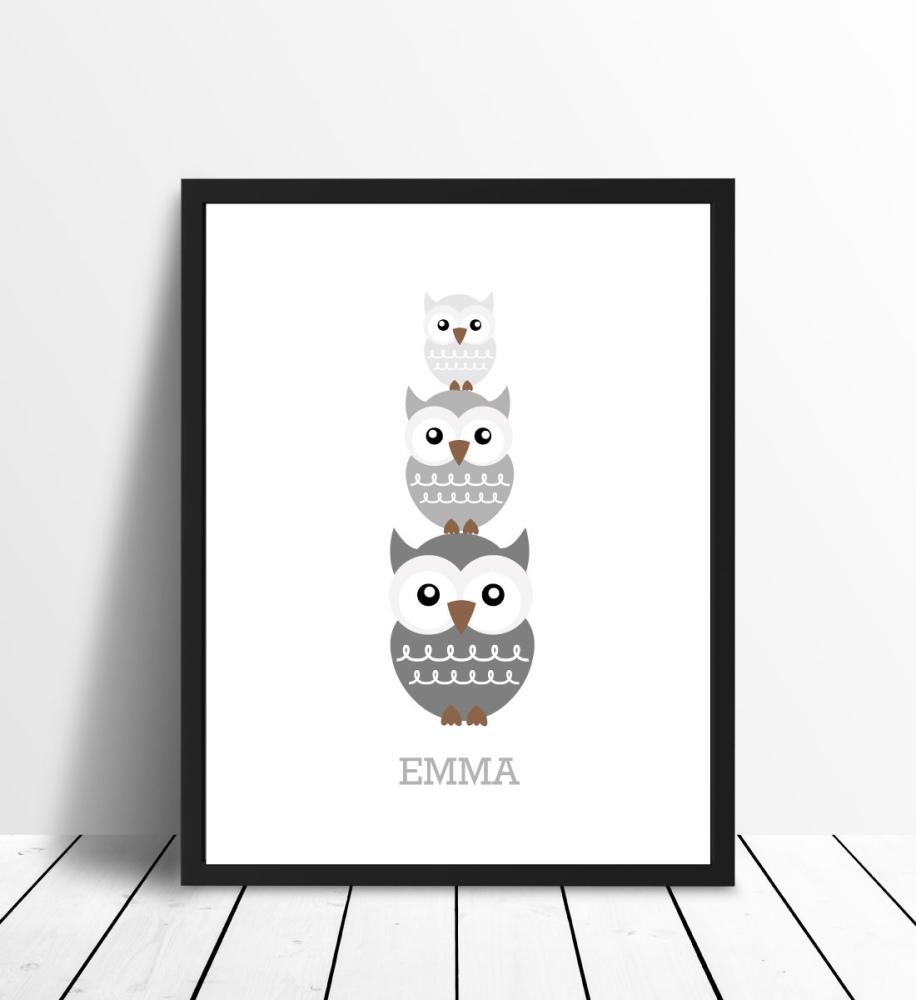 Personlig poster Owls Birth Poster Grey