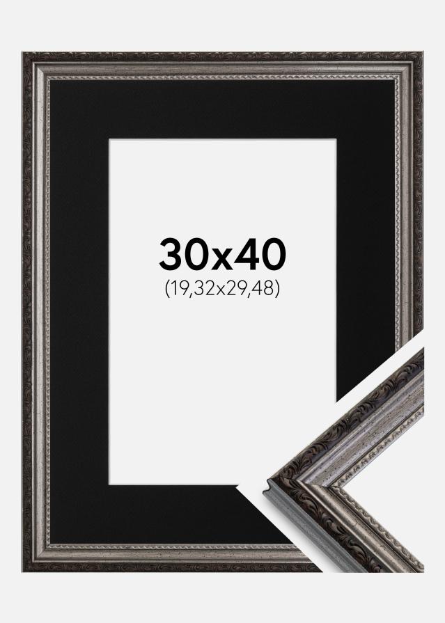 Ram med passepartou Frame Abisko Silver 30x40 cm - Picture Mount Black 8x12 inches
