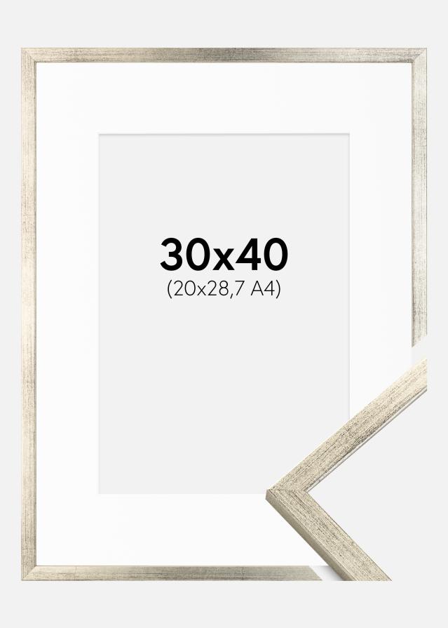 Ram med passepartou Frame Galant Silver 30x40 cm - Picture Mount White 21x29,7 cm (A4)