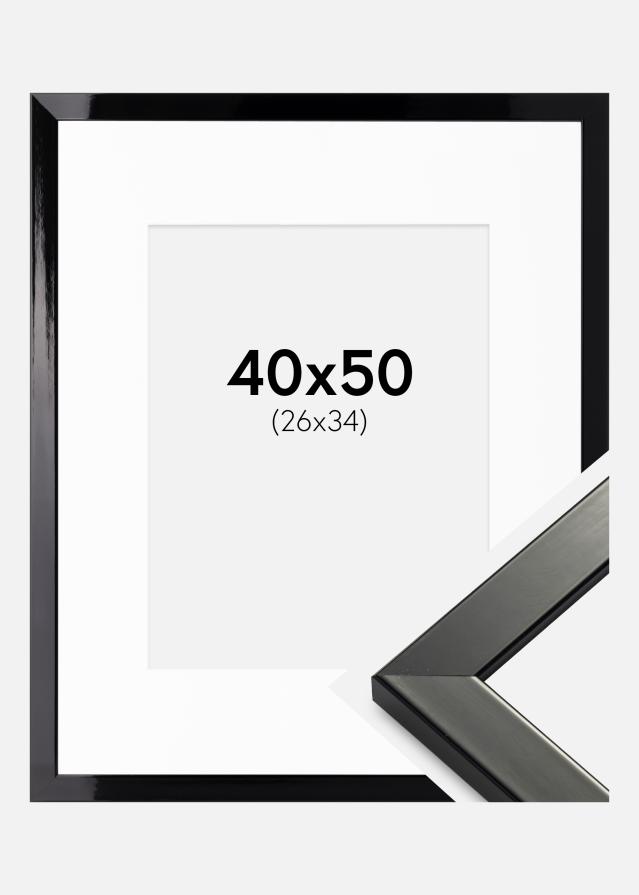 Ram med passepartou Frame Uppsala Black High gloss 40x50 cm - Picture Mount White 27x35 cm
