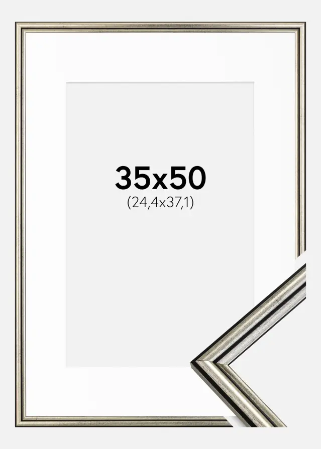 Ram med passepartou Frame Horndal Silver 35x50 cm - Picture Mount White 10x15 inches