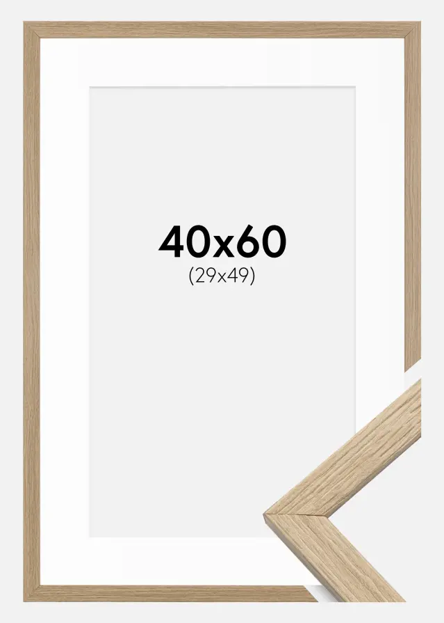 Ram med passepartou Frame Stilren Acrylic Glass Oak 40x60 cm - Picture Mount White 30x50 cm