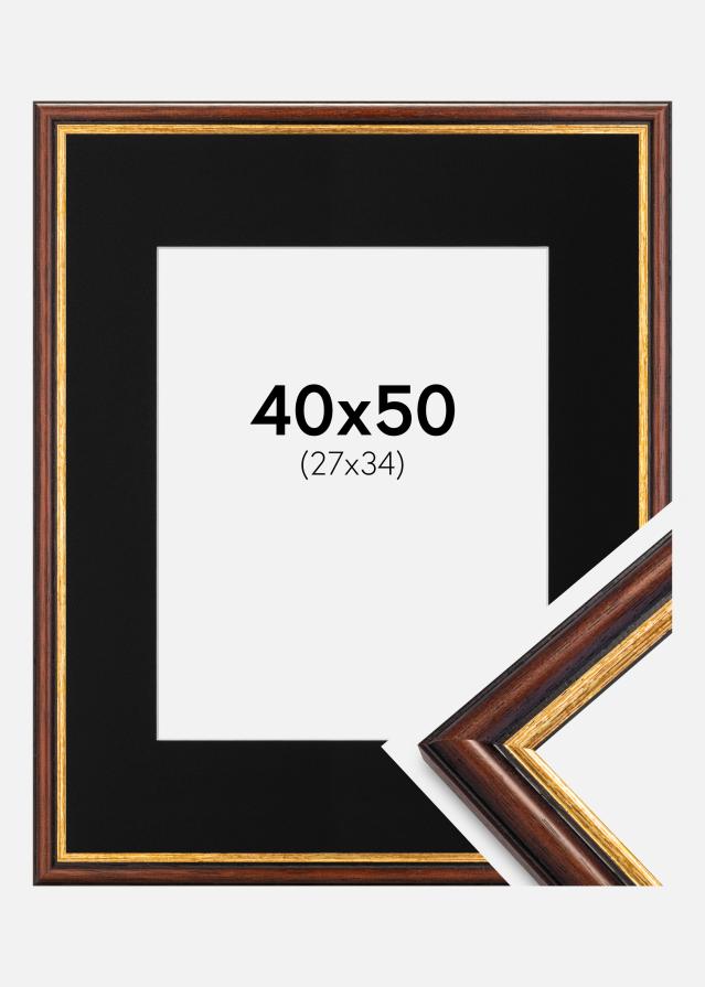 Ram med passepartou Frame Siljan Brown 40x50 cm - Picture Mount Black 28x35 cm