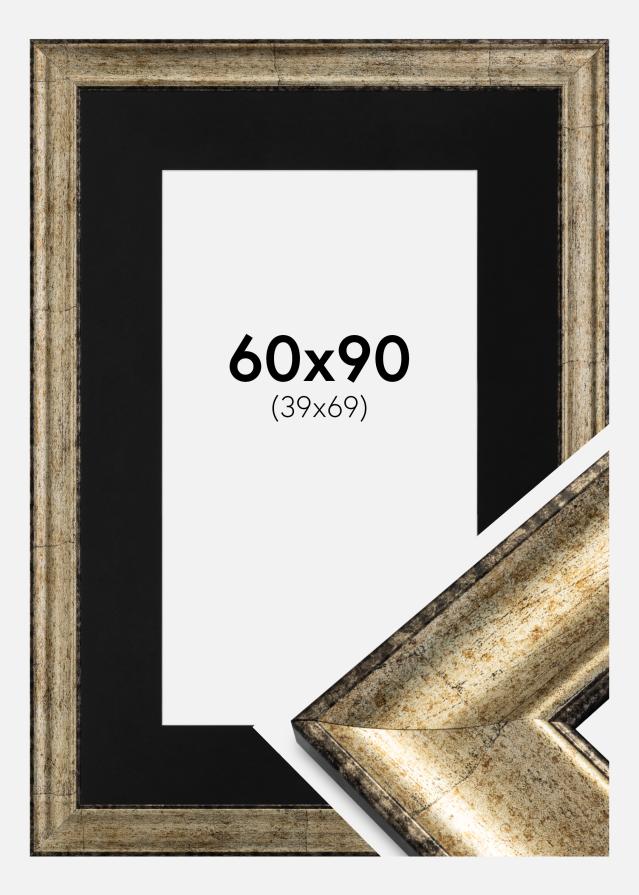 Ram med passepartou Frame Saltsjöbaden Antique Gold 60x90 cm - Picture Mount Black 40x70 cm