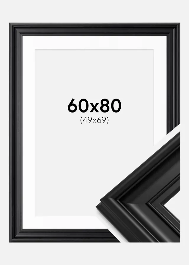 Ram med passepartou Frame Mora Premium Black 60x80 cm - Picture Mount White 50x70 cm