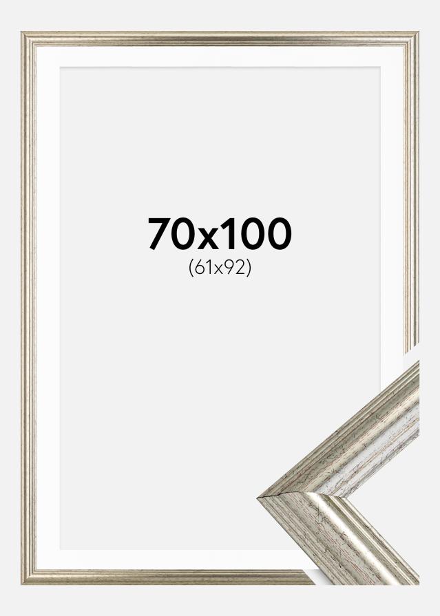 Ram med passepartou Frame Västkusten Silver 70x100 cm - Picture Mount White 62x93 cm