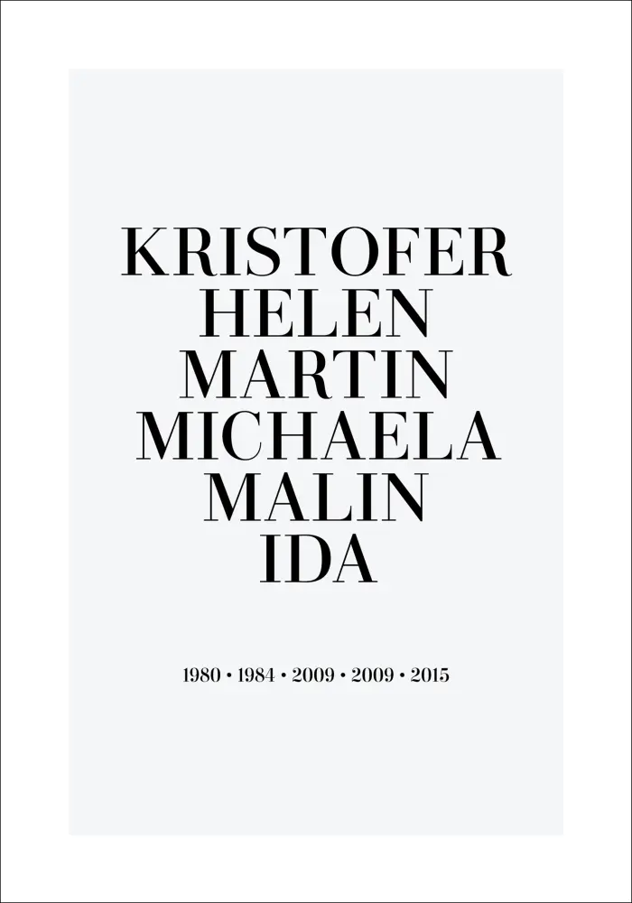 Personlig poster Family picture - 6 Names & Birth years - Grey