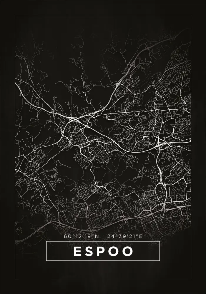 Bildverkstad Map - Espoo - Black Poster