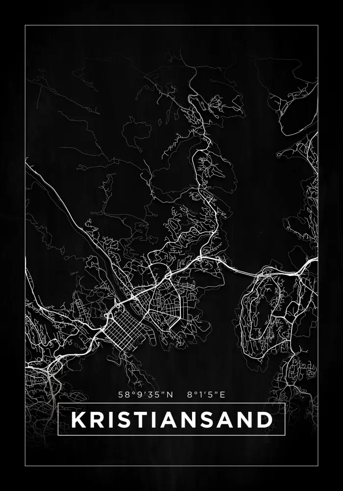 Bildverkstad Map - Kristiansand - Black Poster