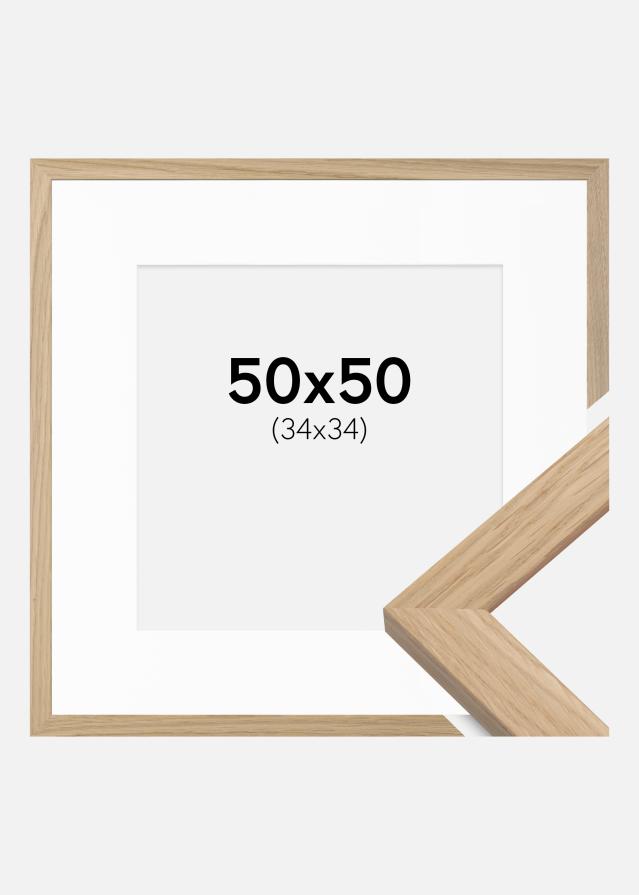 Ram med passepartou Frame Oak Wood 50x50 cm - Picture Mount White 35x35 cm