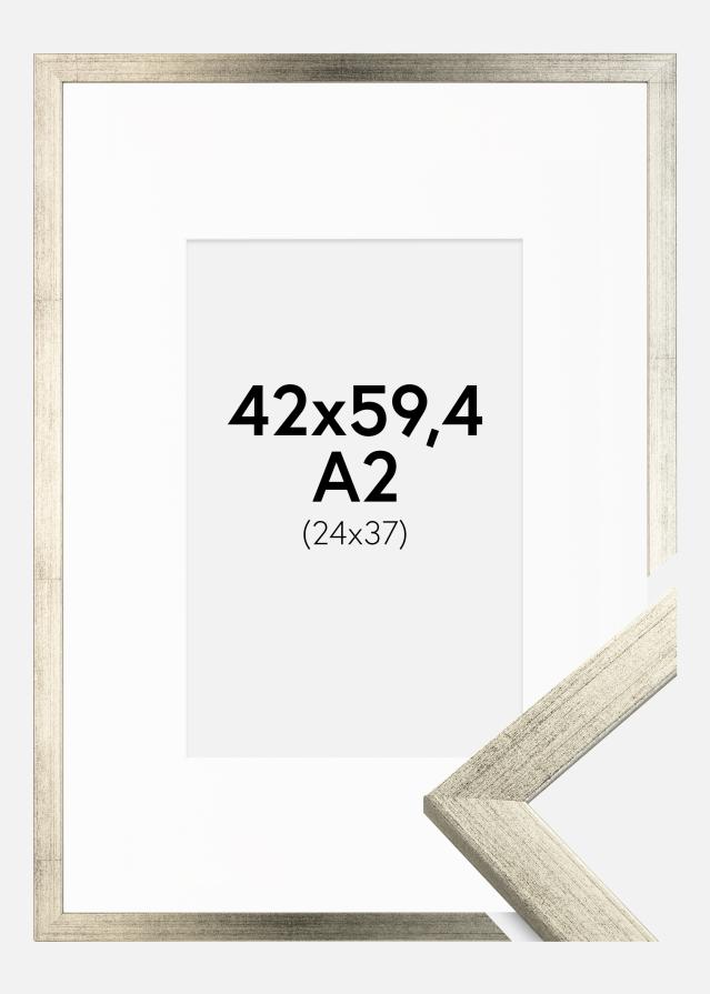 Ram med passepartou Frame Stilren Silver 42x59.4 cm (A2) - Picture Mount White 25x38 cm