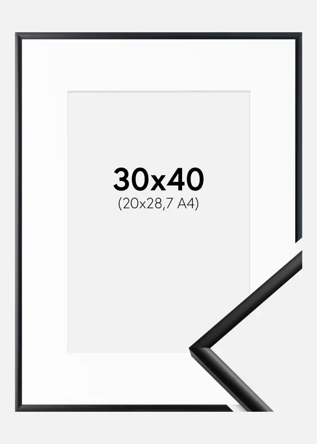 Ram med passepartou Frame New Lifestyle Matt Black 30x40 cm - Picture Mount White 21x29.7 cm (A4)