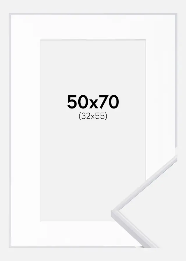Ram med passepartou Frame Visby White 50x70 cm - Picture Mount White 33x56 cm