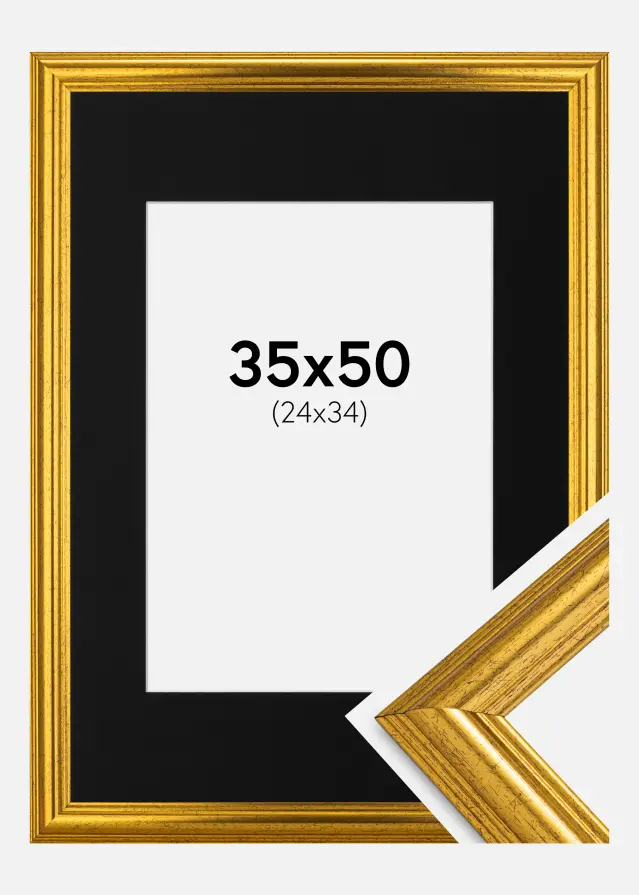 Ram med passepartou Frame Västkusten Gold 35x50 cm - Picture Mount Black 25x35 cm