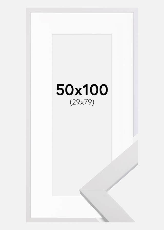 Ram med passepartou Frame White Wood 50x100 cm - Picture Mount White 30x80 cm