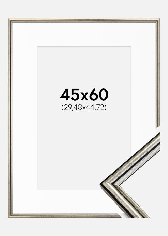 Ram med passepartou Frame Horndal Silver 45x60 cm - Picture Mount White 12x18 inches