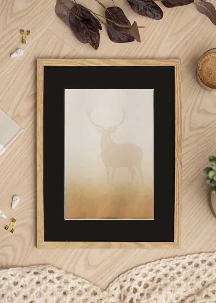 Ram med passepartou Frame Trendy Oak 40x60 cm - Picture Mount Black 32.9x48.3 cm