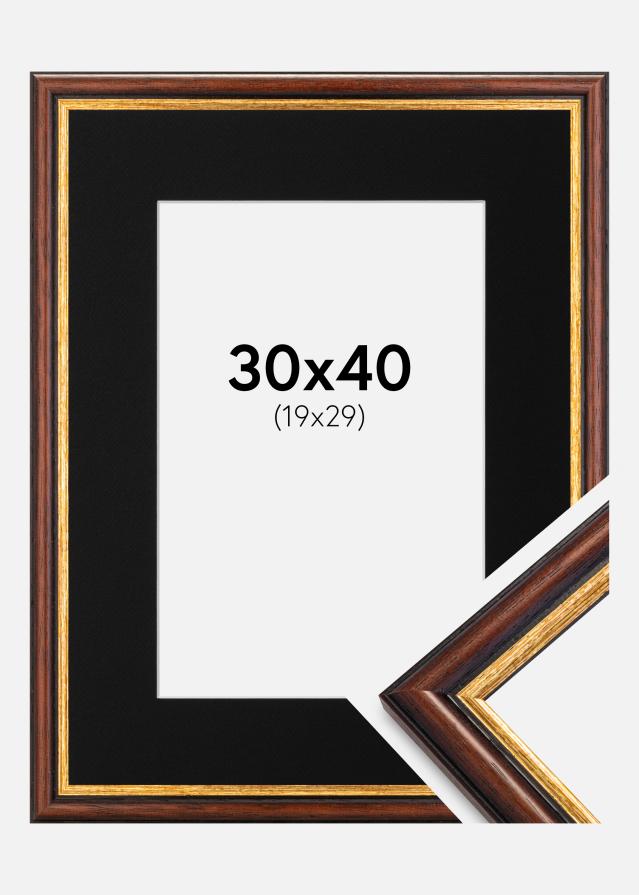 Ram med passepartou Frame Siljan Brown 30x40 cm - Picture Mount Black 20x30 cm