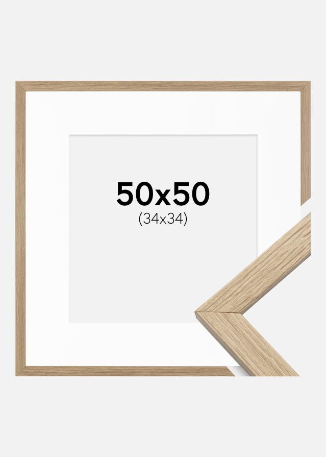 Ram med passepartou Frame Stilren Acrylic Glass Oak 50x50 cm - Picture Mount White 35x35 cm
