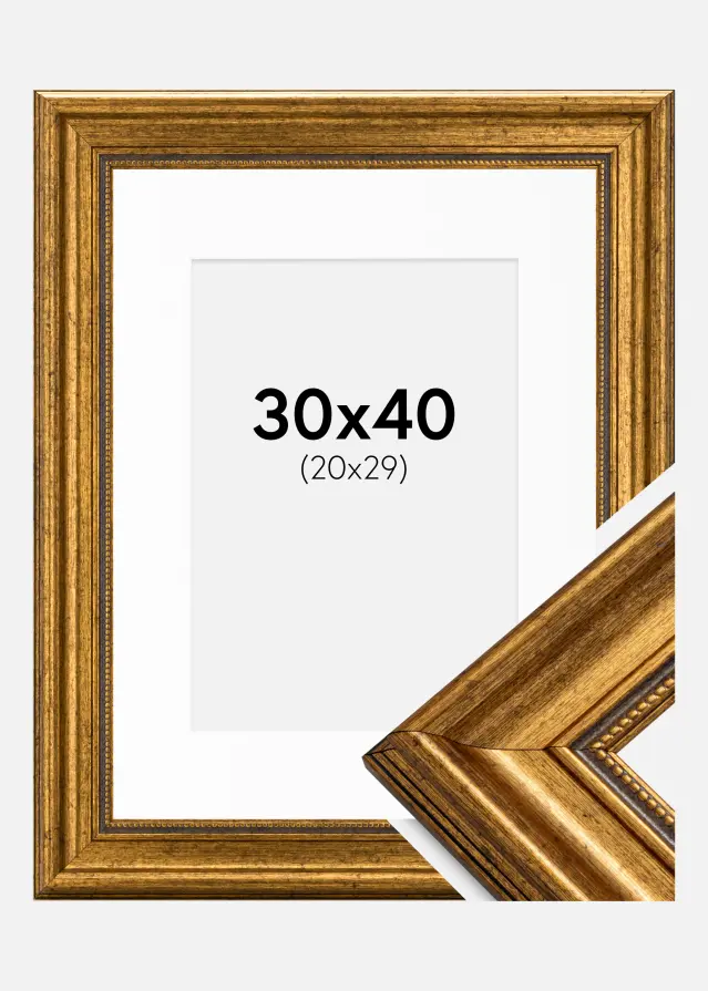 Ram med passepartou Frame Rokoko Gold 30x40 cm - Picture Mount White 21x30 cm
