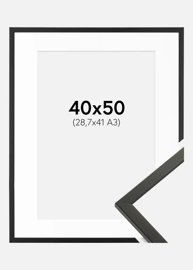 Ram med passepartou Frame Galant Black 40x50 cm - Picture Mount White 29,7x42 cm (A3)